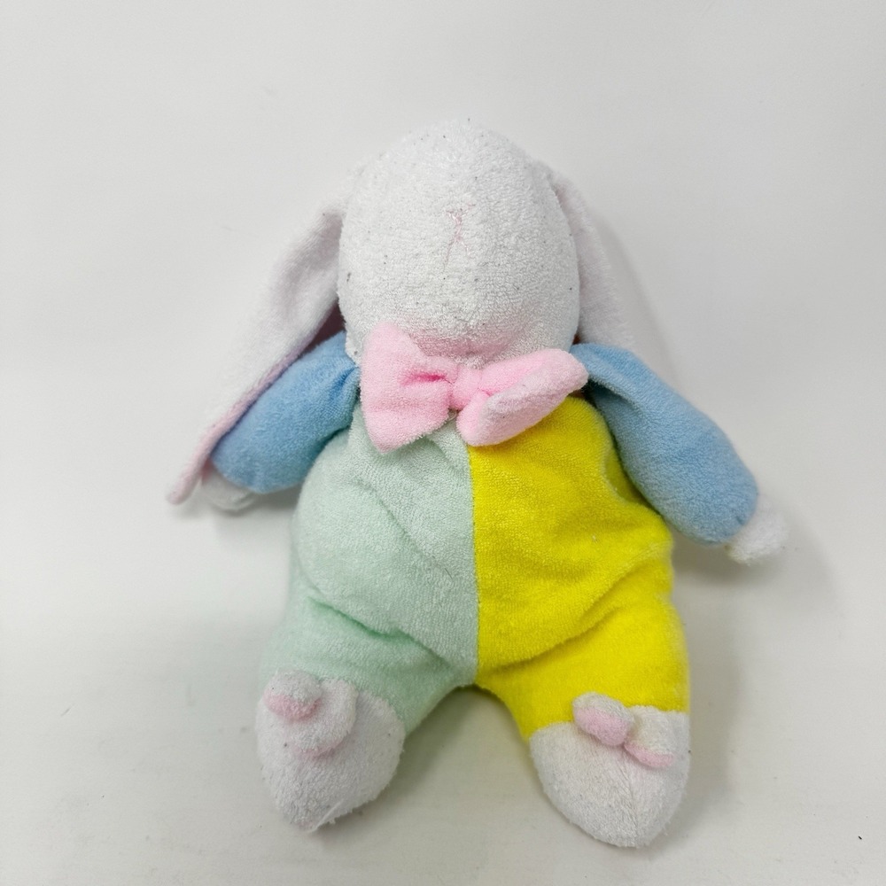Vintage Soft Dreams Pastel Terry Cloth Plush Bunny Rattle‎ w/Bunny Slippers